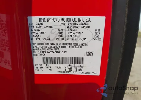 2004 Ford F-150 Fx4/Lariat/Xl/Xlt из США, поврежденный, VIN 1FTPX14524NB71329